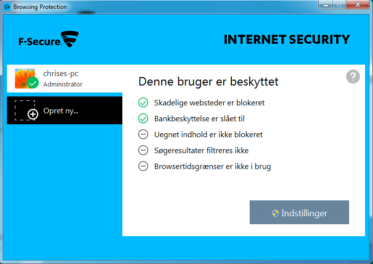 f secure internet sikkerhed browser beskyttelse menu