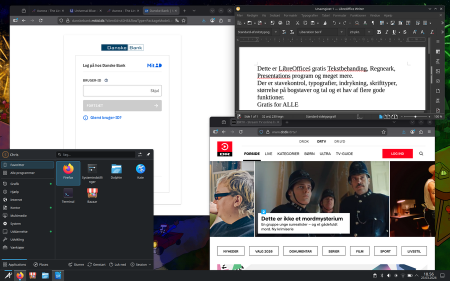 Fedora Aurora skrivebord flere programmer startet write netbank drtv
