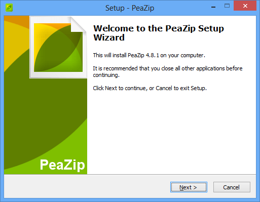 PeaZip - pakke program gratis som winzip og winrar
